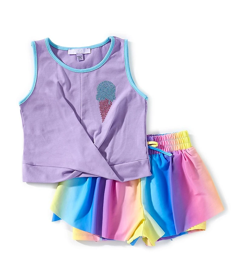 Rare Editions Little Girls Ice Cream Twist Front Tank Top & Ombre Flowy Short Set