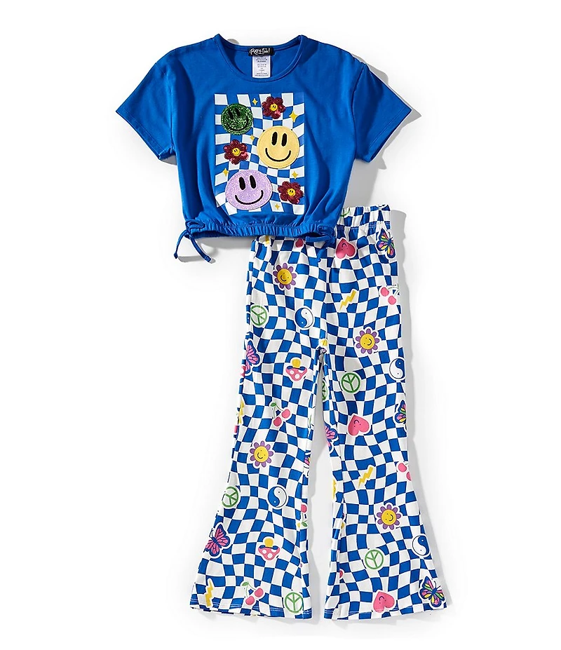 Rare Editions Little Girls Short-Sleeve Smiley Face/Checkered Graphic T-Shirt & Allover Printed Leggings Set