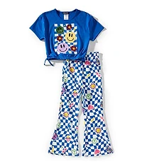 Rare Editions Little Girls Short-Sleeve Smiley Face/Checkered Graphic T-Shirt & Allover Printed Leggings Set