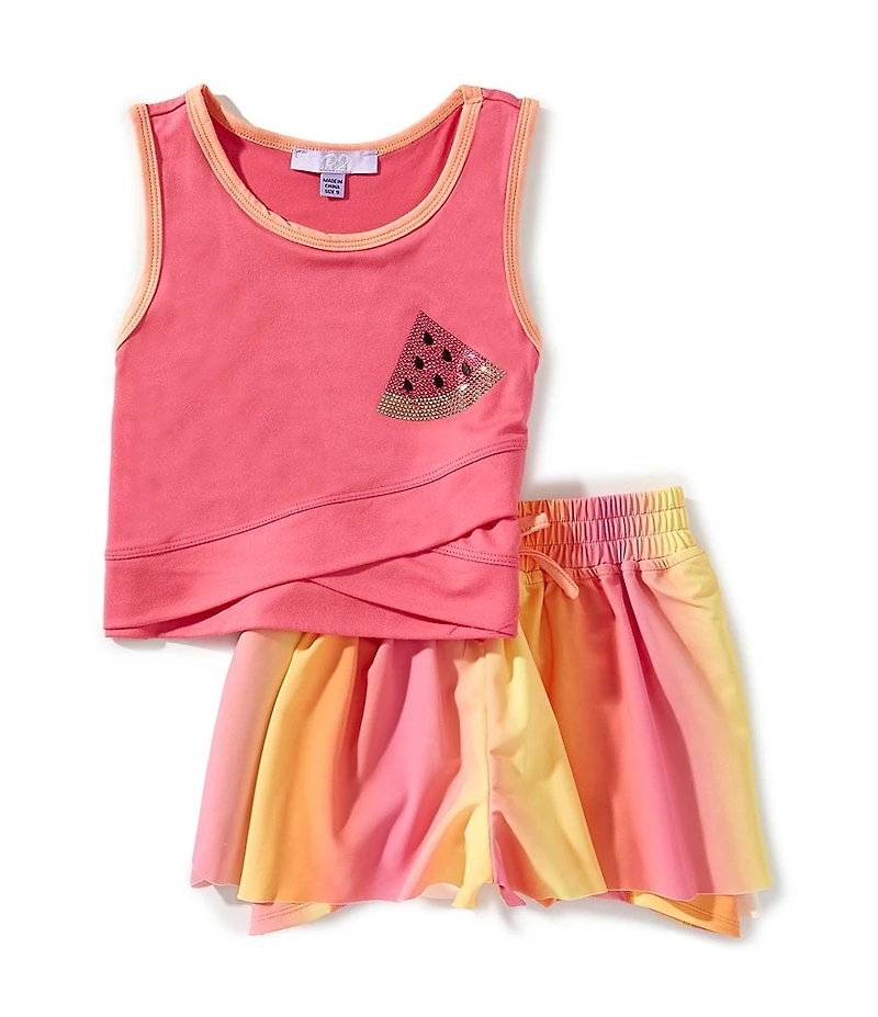 Rare Editions Little Girls Watermelon Twist Front Tank Top & Ombre Flowy Short Set
