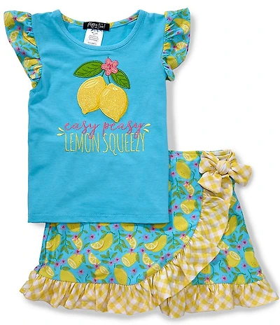 Rare Editions Little Girls Cap-Sleeve Lemon-Appliqued Top & Lemon-Printed Skort Set