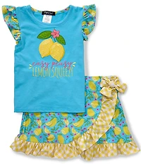 Rare Editions Little Girls Cap-Sleeve Lemon-Appliqued Top & Lemon-Printed Skort Set