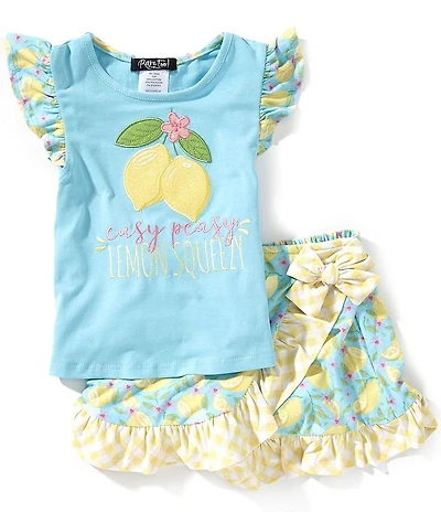 Rare Editions Little Girls Flutter Sleeve Lemon Motif Tunic Top & Lemon Printed Skort Set