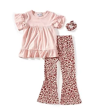 Rare Editions Little Girls Flutter-Sleeve Solid Tunic Top & Cheetah-Printed Leggings Set