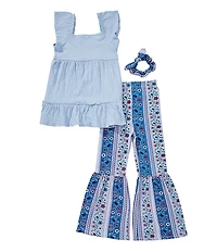 Rare Editions Little Girls Flutter-Sleeve Solid Tunic Top & Printed Leggings Set