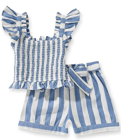 Rare Editions Little Girls Flutter Sleeve Striped Tunic Top & Matching Shorts Set