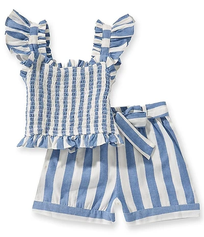 Rare Editions Little Girls Flutter Sleeve Striped Tunic Top & Matching Shorts Set