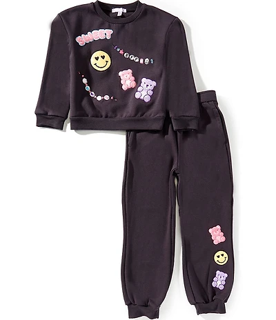 Rare Editions Little Girls Long-Sleeve Gummy Bear Appliqued Sweatshirt & Matching Jogger Pant Set