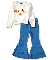 Rare Editions Little Girls Long-Sleeve Thankful Sweater & Ruffle-Hem Pants Set