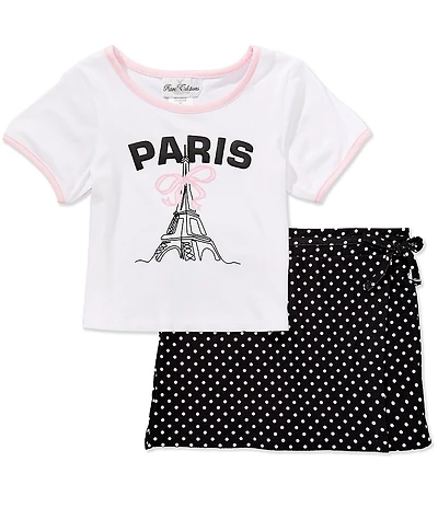 Rare Editions Little Girls Short Sleeve Paris T-Shirt & Dotted Skort Set