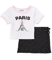 Rare Editions Little Girls Short Sleeve Paris T-Shirt & Dotted Skort Set