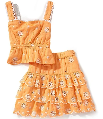 Rare Editions Little Girls Sleeveless Floral Eyelet Embroidered Tank Top & Matching Shorts Set