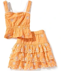 Rare Editions Little Girls Sleeveless Floral Eyelet Embroidered Tank Top & Matching Shorts Set