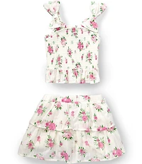 Rare Editions Little Girls Sleeveless Floral-Printed Gauze Smocked Tank Top & Matching Skort Set