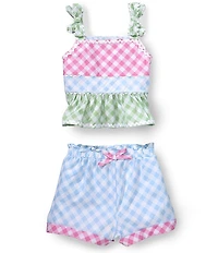 Rare Editions Little Girls Yarn-Dyed Mixed Media-Gingham Top & Matching Shorts Set