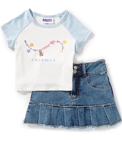 Rare Editions Raglan Sleeve Graphic T-Shirt & Denim Skort Set
