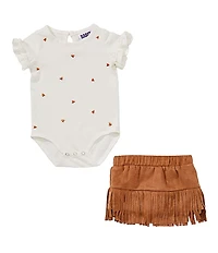 Rarity Baby Girls Short-Sleeve Embroidered Bodysuit & Faux-Suede Skort Set