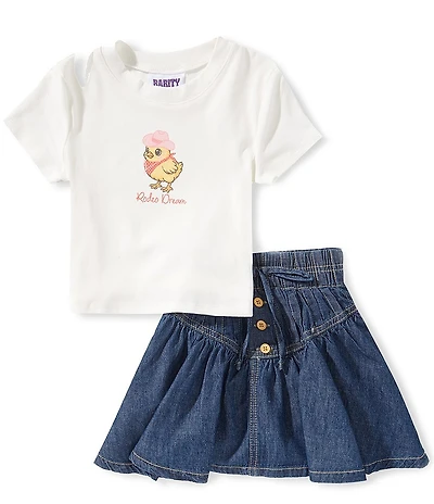 Rarity Ducky Little GIrls Short Sleeve Duckling T-Shirt & Solid Denim Skort Set