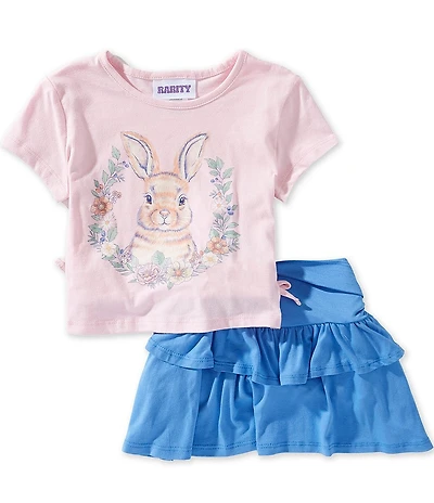 Rarity Little Girls Short-Sleeve Knit Bunny Face Graphic T-Shirt & Solid Tiered Skort Set