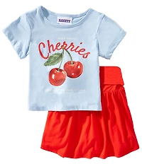 Rarity Little Girls Short Sleeve Cherries Graphic T-Shirt & Solid Fold-Over-Waist Skort Set