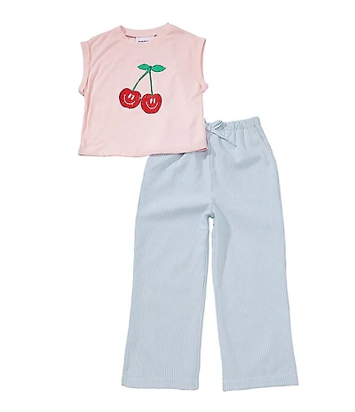 Rarity Little Girls Short Sleeve Cherry Graphic Top & Pants Set
