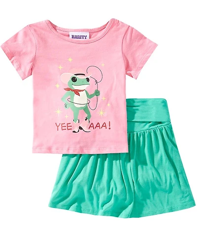 Rarity Little Girls Short Sleeve Frog Graphic T-Shirt & Solid Fold-Over Active Tennis Skort Set