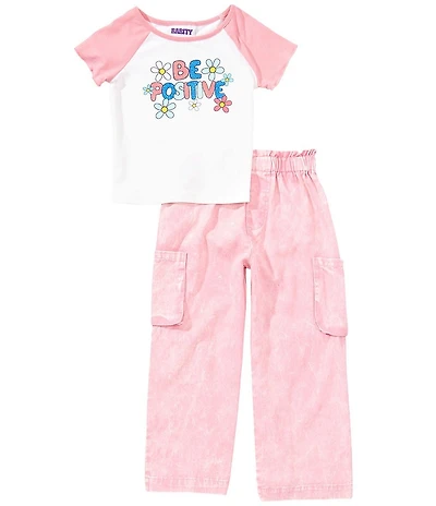 Rarity Raglan-Sleeve Be Positive Color Block T-Shirt & Solid Cargo Pant Set