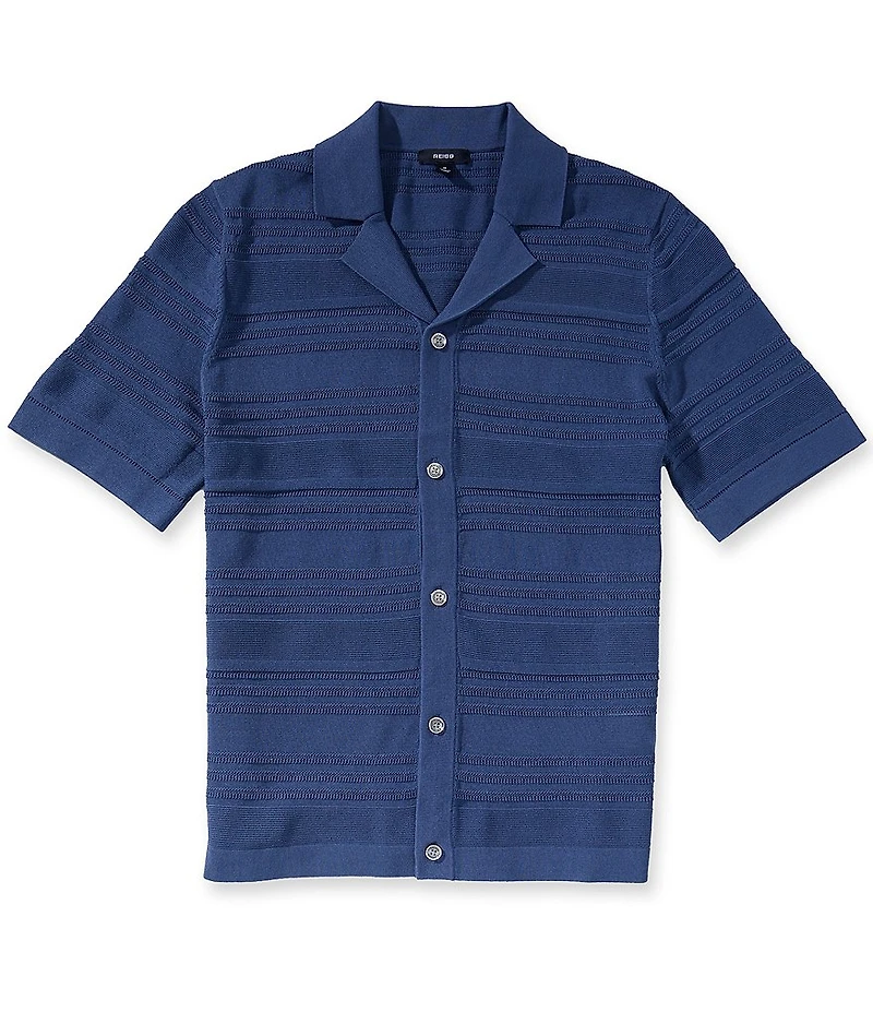Reiss Darsham Tonal Stripe Short Sleeve Woven Camp Shirt