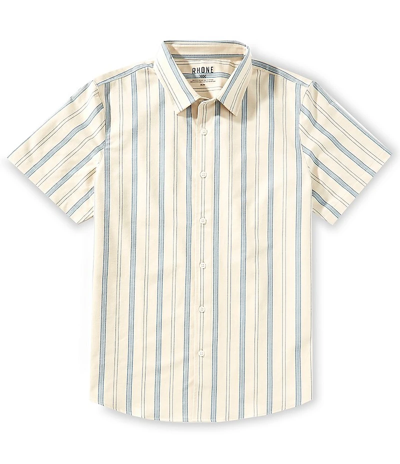 RHONE Brezza Stripe Performance Stretch Short Sleeve Woven Shirt