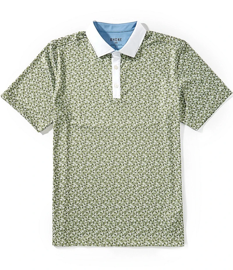 RHONE Golf Sport Mini Geo Print Performance Stretch Short Sleeve Polo Shirt