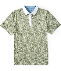 RHONE Golf Sport Mini Geo Print Performance Stretch Short Sleeve Polo Shirt