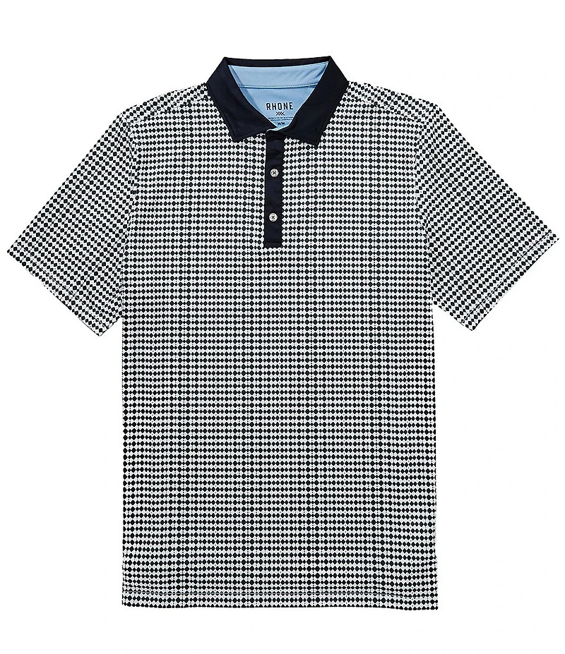 RHONE Golf Sport Mini Geo Print Performance Stretch Short Sleeve Polo Shirt