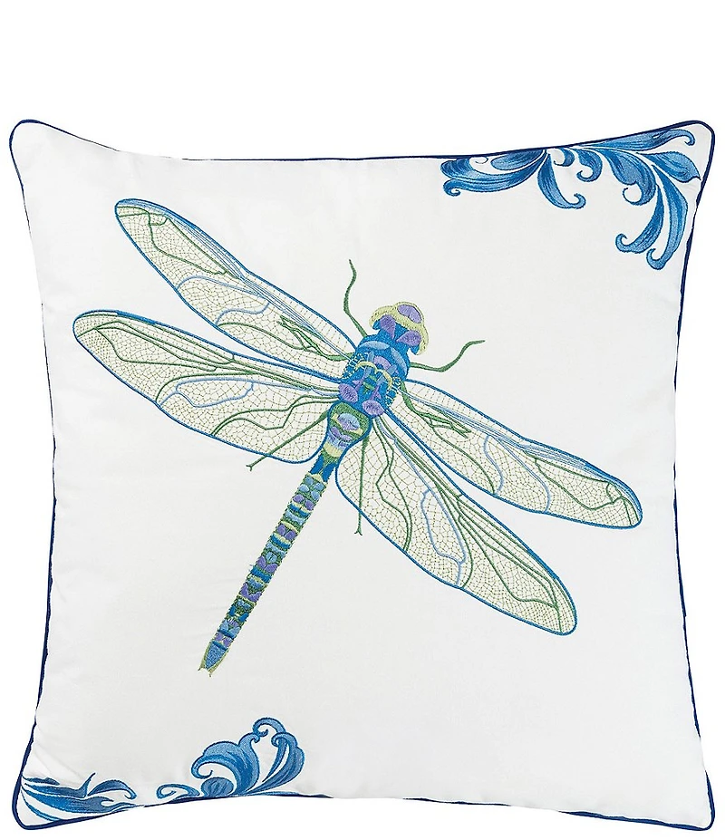 Rightside Design Hand Embroidered Blue Dragonfly Indoor/Outdoor Throw Pillow