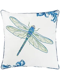 Rightside Design Hand Embroidered Blue Dragonfly Indoor/Outdoor Throw Pillow