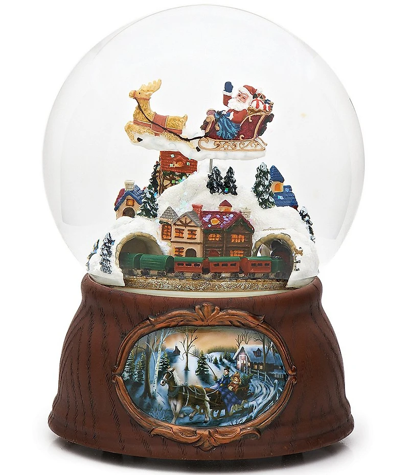 Roman 7#double; Musical Santa & Rotating Train Glitterdome Snow Globe