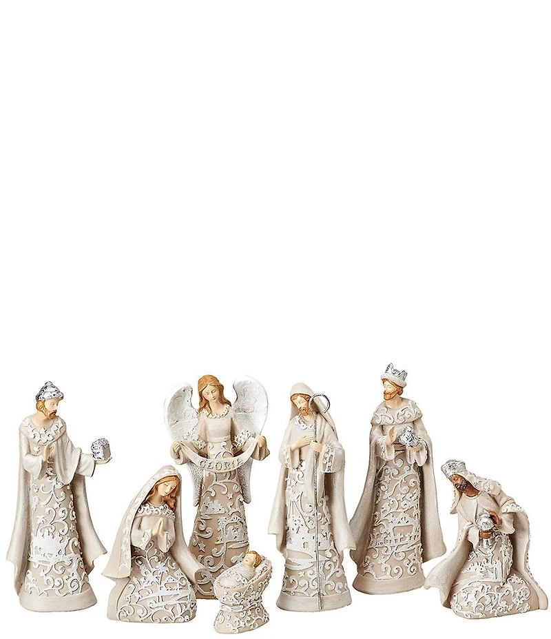 Roman Holy Family 7-Piece Paper Cut Style Nativity Christmas Figurine Set