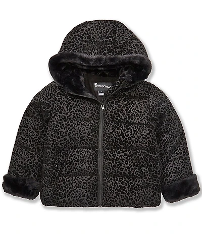 Rothschild Little Girls Flocked Leopard Hooded Puffer Jacket