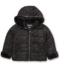 Rothschild Little Girls Flocked Leopard Hooded Puffer Jacket