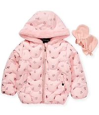 Rothschild Little Girls Wave Quilted Puffer With Mittens