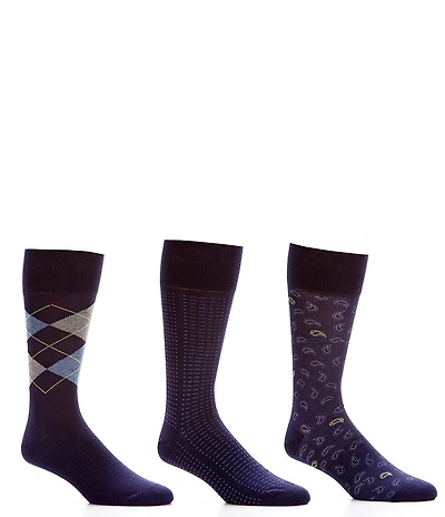 Roundtree & Yorke Big & Tall Argyle Basic Assorted Crew Dress Socks 3-Pack
