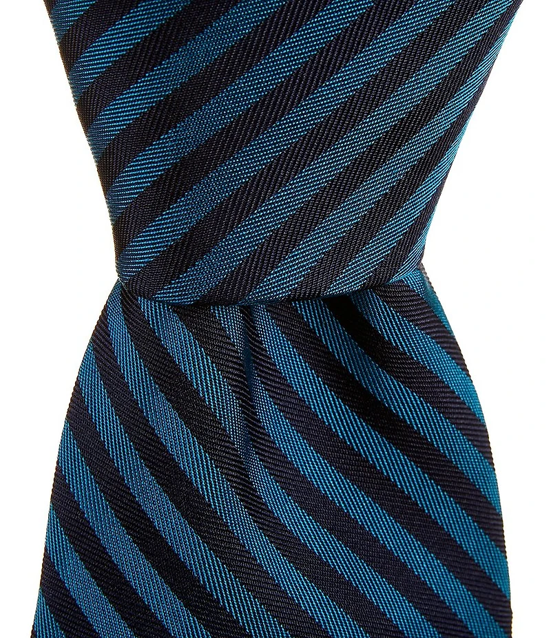 Roundtree & Yorke Big & Tall Bar Stripe 3 3/8#double; Woven Silk Tie