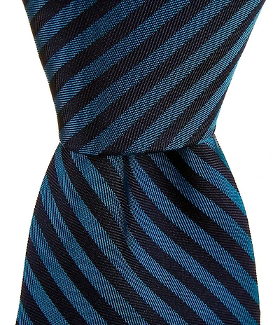 Roundtree & Yorke Big & Tall Bar Stripe 3 3/8#double; Woven Silk Tie