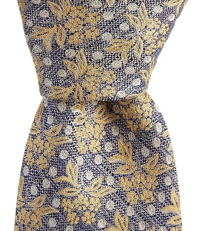 Roundtree & Yorke Big & Tall Flower Print 3 3/8#double; Woven Silk Tie