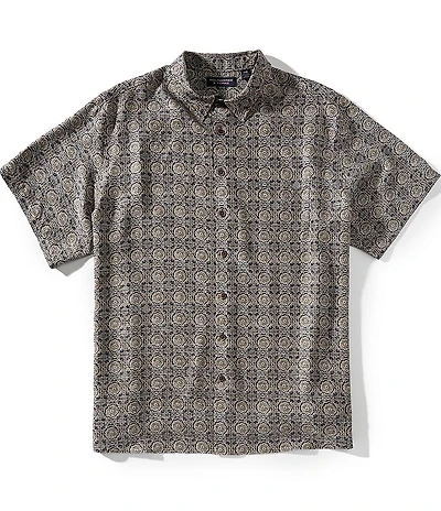 Roundtree & Yorke Big & Tall Short Sleeve Floral Medallion Print Polynosic Sport Shirt