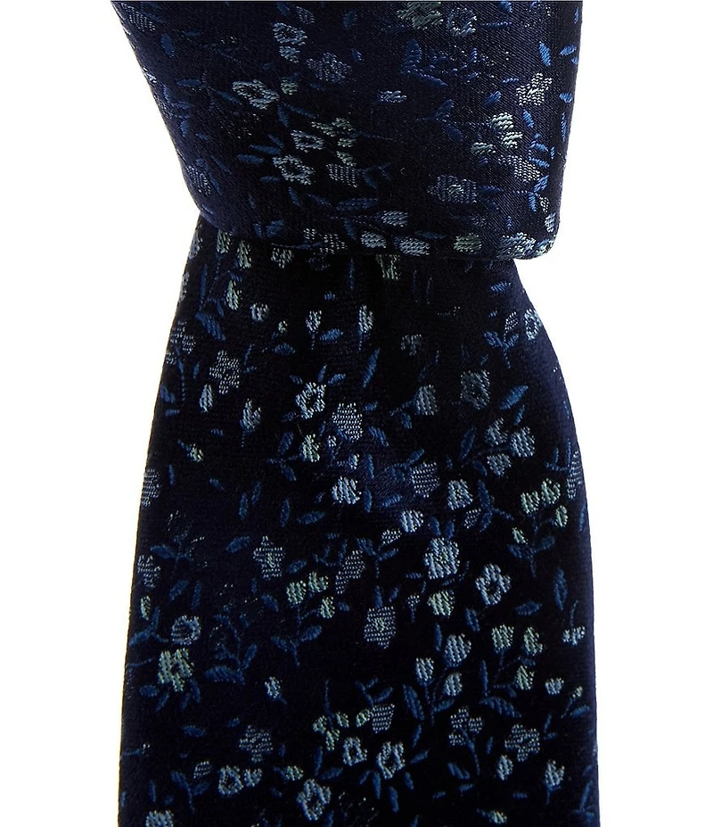 Roundtree & Yorke Big & Tall Train Mini Flowers 3 3/8#double; Woven Silk Tie