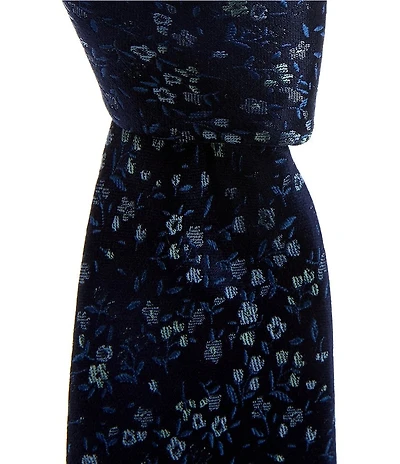 Roundtree & Yorke Big & Tall Train Mini Flowers 3 3/8#double; Woven Silk Tie