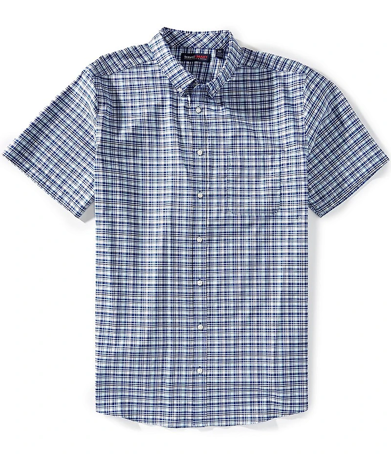 Roundtree & Yorke Big & Tall TravelSmart Easy Care Short Sleeve Twill Medium Plaid Sport Shirt
