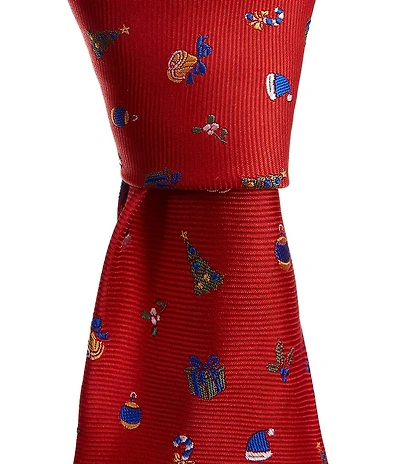 Roundtree & Yorke Christmas Motif 3 1/4#double; Silk Blend Tie