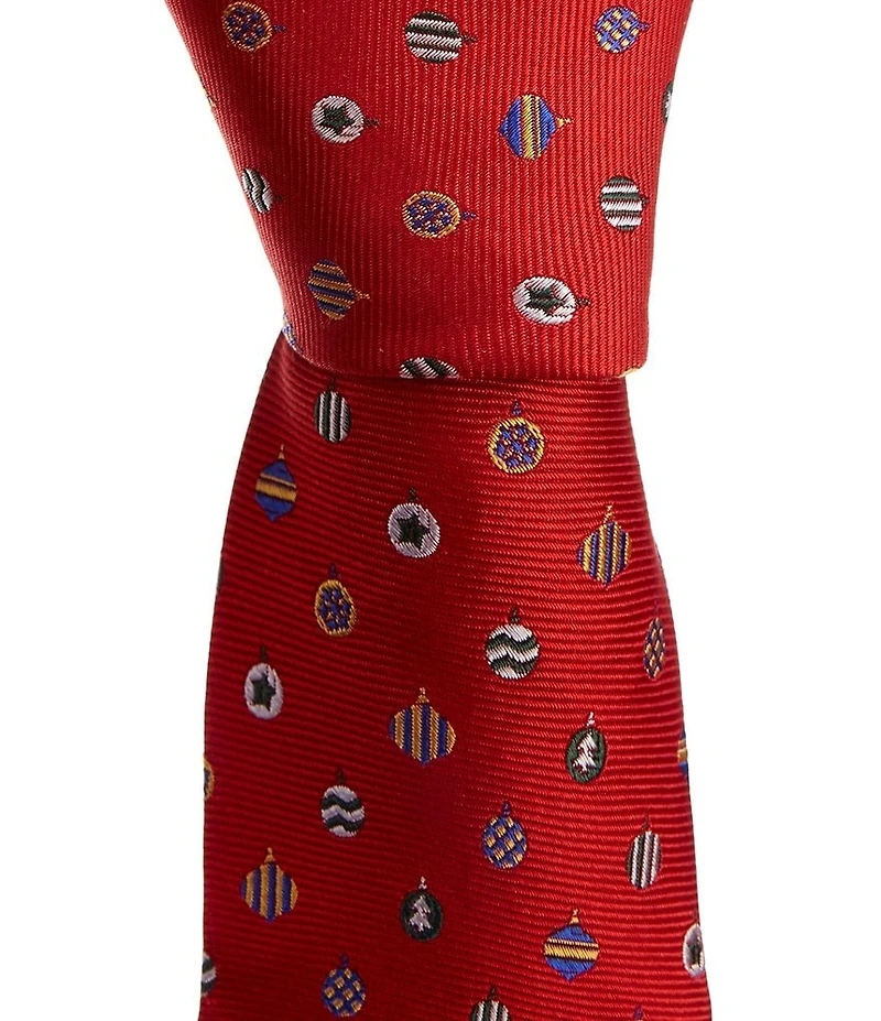 Roundtree & Yorke Christmas Ornament Print 3 1/4#double; Silk Blend Tie