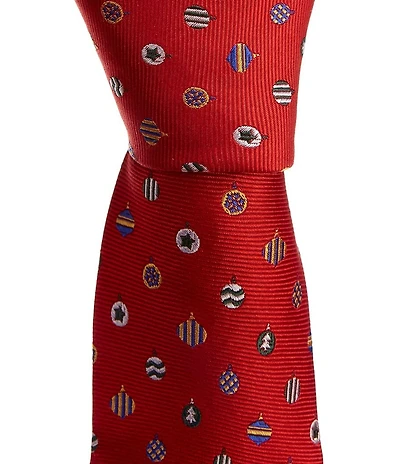 Roundtree & Yorke Christmas Ornament Print 3 1/4#double; Silk Blend Tie